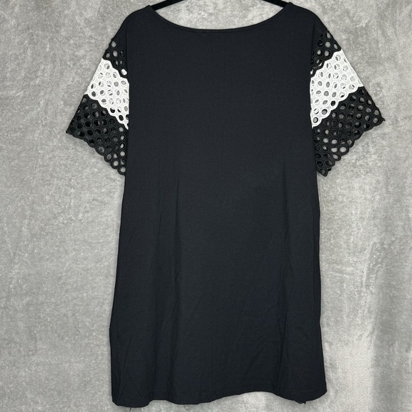 Isaac Mizrahi 2X Shirt Top Black White Striped Short Sleeve Scoop Neck Stretch - Picture 4 of 7